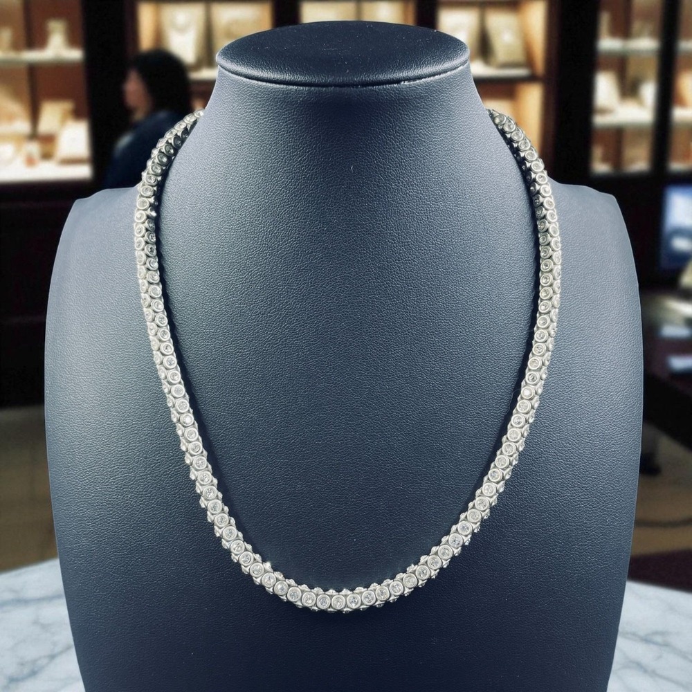 Silver Tone Crystal Tennis Necklace Adjustable‎ Bridal Prom Sparkle Jewelry 20"